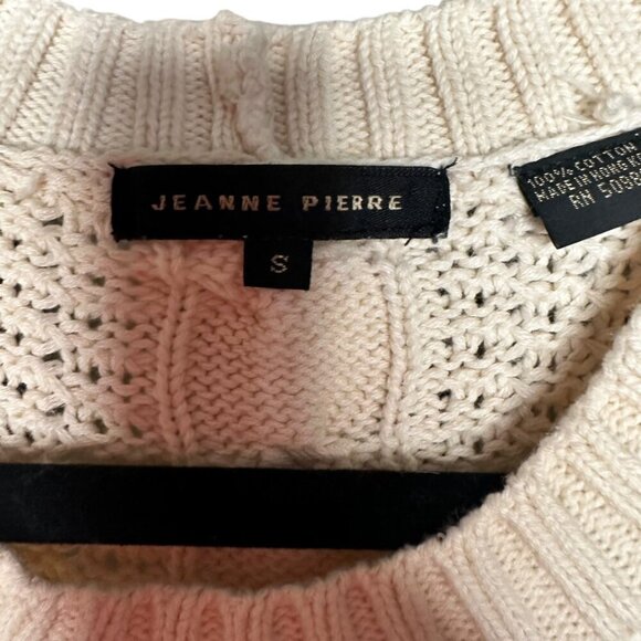 Jeanne Pierre Cable Knit Fisherman Sweater Ivory Front Pockets Preppy Size Small - Picture 6 of 9